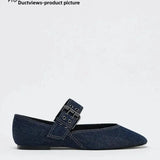 ADVBRIDGE  -  Spring New Blue Retro Denim Flat Shoes round Toe Slip-On Women's Ballet Style Casual Footwear Comfortable Flats for Ladies
