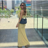 ADVBRIDGE  -  Elegant Solid V Neck Long Dress Chic Slim Fit Sleeveless Off Shoulder Robes New Women's Summer Vacation Beach Party Vestidos