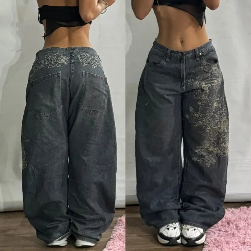 Advbridge Streetwear New Fashion Retro Blue Old Washed Baggy Jeans Women Y2K Harajuku Hip Hop Gothic High Waist Casual Joker Wide Leg Pant