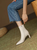 Advbridge Women's genuine leather 7cm thin high heel pointed toe side zip autumn ankle boots elegant ladies slim short boots shoes women
