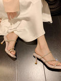 Advbridge Fairy Style Sweet Rhinestones Sandals Women Summer Outside Wear New Square Head Shoes Female High Heels Fashion Sandals