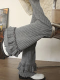Advbridge Korean Casual Women Knitted Ruffles Flare Pants Vintage Simple Fashion All Match Wide Leg Trousers Y2k Grunge Mujer Pantalones