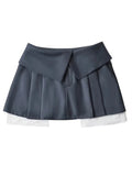 Advbridge New Mini Skirt For Women High Waist Gray Pleated Skirt A-Line Turn-Down Shorts Y2k Skirt With Pockets Streetwear