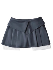 Advbridge New Mini Skirt For Women High Waist Gray Pleated Skirt A-Line Turn-Down Shorts Y2k Skirt With Pockets Streetwear