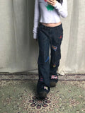 Advbridge Y2k Graphic Cargo Jeans Women Harajuku Grunge Low Waist Denim Trouser Vintage High Street Aesthetic Japanese 2000s Jeans