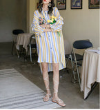 Advbridge Holiday Style Shirt Dress Embroidered Print Loose Dresses Women Irregular Stripes Top Korean Fashion Vestidos Para Mujer