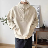 Advbridge Mens American High Street Half-Zip Couple Hoodie Autumn Winter Genderless Trendy Solid Color High Collar Hooded Jacket Unisex
