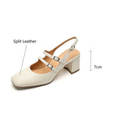 Advbridge Summer Sandals Mary Jane Shoes Square Toe High Heels Cover Toe Back Strap Roman Sandals for Women Split Leather Women Sandals