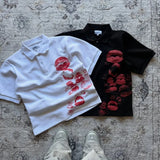ADVBRIDGE  -  Harajuku lip print fun aesthetic POLO collar high street short-sleeved T-shirts for men hip-hop sports and casual Y2K baggy tops