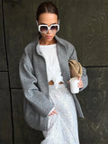 Advbridge Loose Woolen Blends Big Pockets  Autumn Jacket Women Long Sleeve Elegant Single Breasted Lady Grey Commuter Street Coat