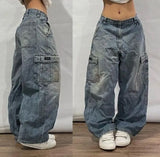 Advbridge Street Y2K Loose Jeans Retro Solid Color Hip Hop Gothic Harajuku Casual Wide Leg Jeans