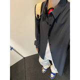 ADVBRIDGE  -  White Long Sleeved Shirt Men Fashion Society Mens Black Dress Shirt Korean Loose Ice Silk Shirt Mens Oversized Casual Shirts