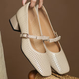 ADVBRIDGE  -  Plus size 34-41 women's hollow-out sheepskin sweet bowtie metal buckle slip-on pumps 4cm thick med heel elegant ladies heels hot
