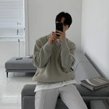 Advbridge Fall Men's Luxury Polo Neck Knit Pullover Sweater Casual Korean Stretch Zipper Solid Color Long Sleeve Loose Popular Knitwear
