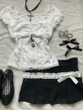 Advbridge Lace White Slim Kawaii Cute Women Clothes T shirt Suit Harajuku Sexy Sweet Girl Japanese Grunge Crop Top 90s Baby Tee Femme Y2k