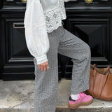 ADVBRIDGE  -  Women Y2K Aesthetic Gingham Print Pants Elastic Waist Dreawstring Wide Leg Trousers Checkered Casual Lounge Pants