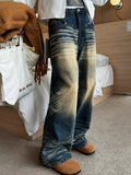 Advbridge Wide Leg Jeans Men Bleached Do Old Retro Handsome Japanese Style  Baggy Prevalent Hipster Advanced Youthful Vitality Daily