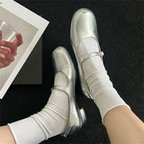 ADVBRIDGE  -  Street Style Fashion Round Toe Mary Jane Belt Buckle Women's Pumps Ladies Elegant Square Heel Office Lady Gold Silver Shoes