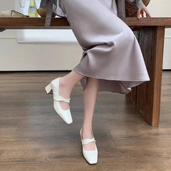 Advbridge  -  New Women Mary Jane Shoes Women Fashion Shallow Thick Heel Shoes 2024 Spring Ladies Elgant Paryt Pumps