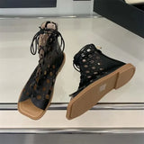 ADVBRIDGE  -  Fashion Design Hollow Out Flat Heels Boot Sandals Woman Summer Gladiator Peep Toe Zipper Party Dress Shoes