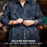 Advbridge Maden Japanese Retro Boro Denim Shirts for Men Jacquard Patchwork Long-Sleeve Button Down Shirt Jacket Oversize Spring Outerwear