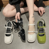 Advbridge  -  New Mary Jane Shoes Buckle Pumps Women Thick Heels Elegant Shallow Square Toe Footwear Brand Fashion High Heels Women's Sandals