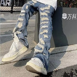 Advbridge American retro heavy industry destroyed erosion patch design jeans for men and women high street distressed cleanfit pants