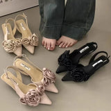 Advbridge Flower 2024 Mid Heels Women Sandals Shoes Summer Elegnat Pointed Toe Wedding Dress  New Fashion Shallow Party Pumps Mujer