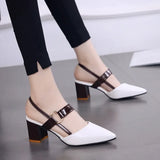 Advbridge Zapatos De Mujer Women Casual Pointed Toe Black Patent Leather Buckle Strap High Quality Heel Shoes for Party A1021