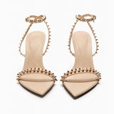 ADVBRIDGE  -  Luxury Designer Rivet Embellished Thin Heeled Sandals Women Summer Sexy Pointed Toe Ankle Strap High Heels Elegant Party Shoes