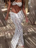 ADVBRIDGE  -  Summer Slim Mermaid Dresses Set Streetwear Women White Lace 2 Piece Skirt Set Sleeveless Cropped Tops with Long Skirt Outfits
