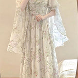 Advbridge 2024 New French Elegant Floral Midi Dress Woman Beach Casual Long Sleeve Even Party Dress Outwear One Piece Dress Korean Fashion