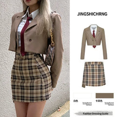 Advbridge -  Tweed Skirt Sets Ladies Korean Short Jacket Blazer Spring New Preppy College Style Hot Girls Wear Two Piece Skirts Women's Suits