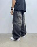 Advbridge Streetwear New Fashion Multi-pocket Letter Print Baggy Jeans Men Y2K Harajuku Vintage Rock Gothic High Waist Wide Leg Pants