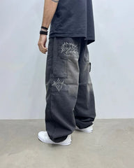 Advbridge Streetwear New Fashion Multi-pocket Letter Print Baggy Jeans Men Y2K Harajuku Vintage Rock Gothic High Waist Wide Leg Pants