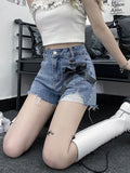 Advbridge Jmprs Y2K Hole Gothic Denim Shorts Women Streetwear Bow Lace Up Shorts Harajuku Retro High Waist Design Hip Hop Jeans Shorts New
