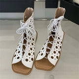 ADVBRIDGE  -  Fashion Design Hollow Out Flat Heels Boot Sandals Woman Summer Gladiator Peep Toe Zipper Party Dress Shoes