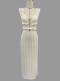 Advbridge Deep V Neck Sexy Dresses Women Sleeveless See Through High Waist Long Cover Up Dress Femme Holiday Knitted Beach Dress