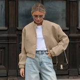 Advbridge Winter Fleece Jacket Women Button-Down Cropped Bomber Jacket Womens 2024 Street Wear Baseball Jacket Coat