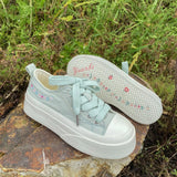 ADVBRIDGE  -  Summer Women Low Top Chunky Canvas Sneakers Embroidered Flowers White Shoes Student Casual Skate Shoes Height Increase