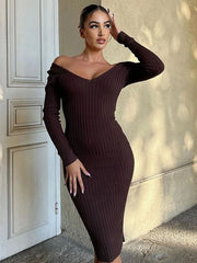 Advbridge Spring Knitted Dress Women V-Neck Long Sleeve Bodycon Sweater Dresses Basic Elastic Casual Skinny Vestidos Black