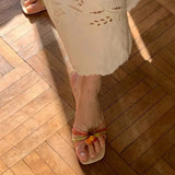 ADVBRIDGE  -  Summer Wedges Slippers For Women Fruit Narrow Band Designer Sandal Female Mules Slides Shoes Fashion Square Toe High Heels