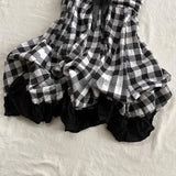 ADVBRIDGE  -  Hot Girl Chic Y2k Loose Plaid Black Dress Women Gothic Vintage Sexy Sling Summer Off Shoulder Dresses Hepburn Retro A-line Dress