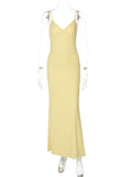 ADVBRIDGE  -  Elegant Solid V Neck Long Dress Chic Slim Fit Sleeveless Off Shoulder Robes New Women's Summer Vacation Beach Party Vestidos