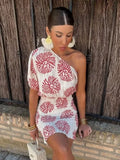 Advbridge Flower Printed One Shoulder Bodycon Mini Summer Dress Women Casual Pink Short Sundress for Petite Female Beach Vestidos