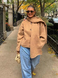 Advbridge Women's Scarf Collar Single Breasted Long Sleeved Jacket Versatile Solid Color Chic Short Coat Autumn New Female High Streetwear