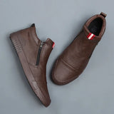 Advbridge New Men Leather Casual Shoes Spring Autumn Fashion Double Zipper Trend High Tops Flat Shoes Cool Loafers Man Winter Boots