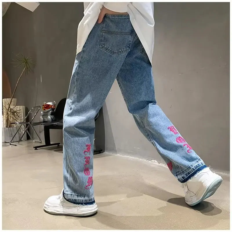 Advbridge Vintage Washed Jeans Streetwear High Waisted Embroidered Blue Y2k Fashion Trouser For Women Summer Korean Style Denim Long Pants