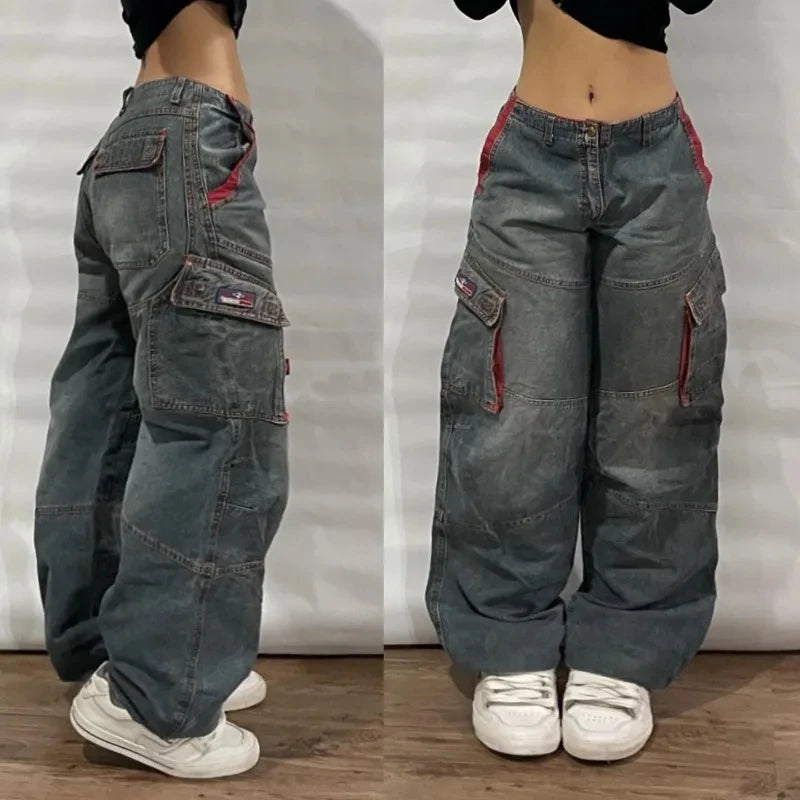 Advbridge Y2K Fashion New Oversized Pattern Embroidery Stitching Washed Baggy Jeans Women Gothic Hip Hop Punk High Waist Wide Leg Pants