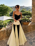 Advbridge Black Beige Patchwork Summer Women's Dress Spaghetti Strap A-line Pleated Party Vestidos Sleveless Beach Casual Dress